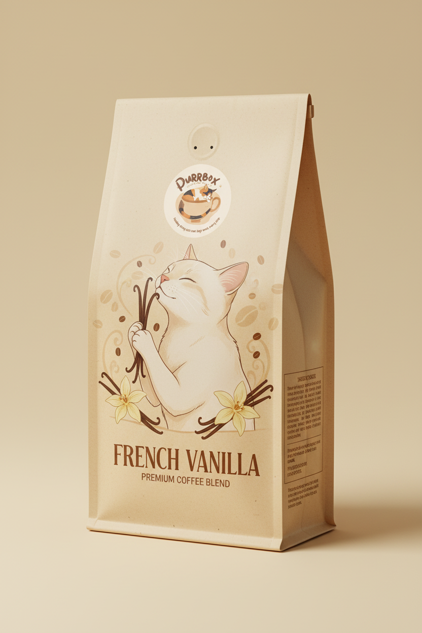 French Vanilla Coffee Bag with Purrbox Logo