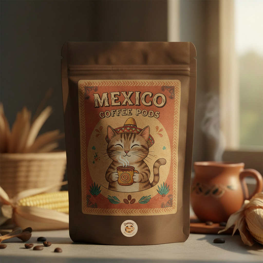 Mexico Coffee Pods with Small Logo at Bottom