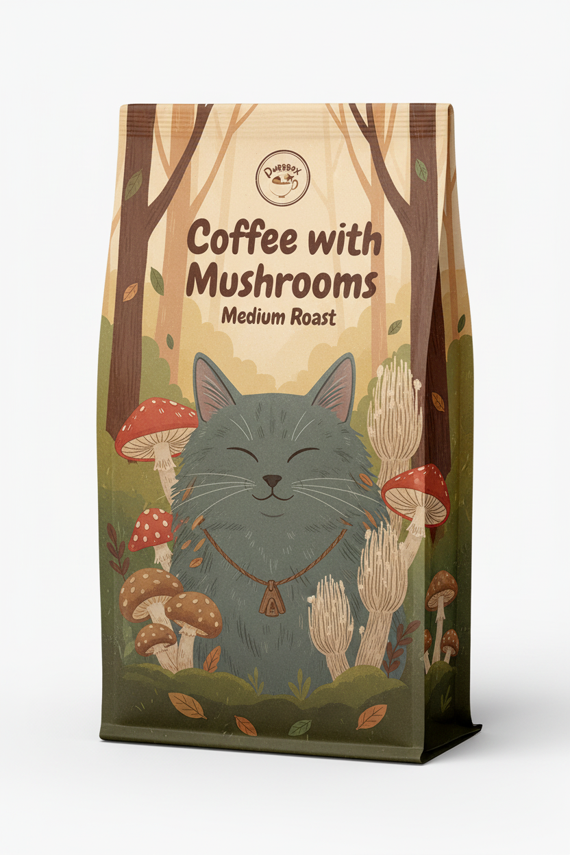 Coffee with Mushrooms Medium Roast Label
