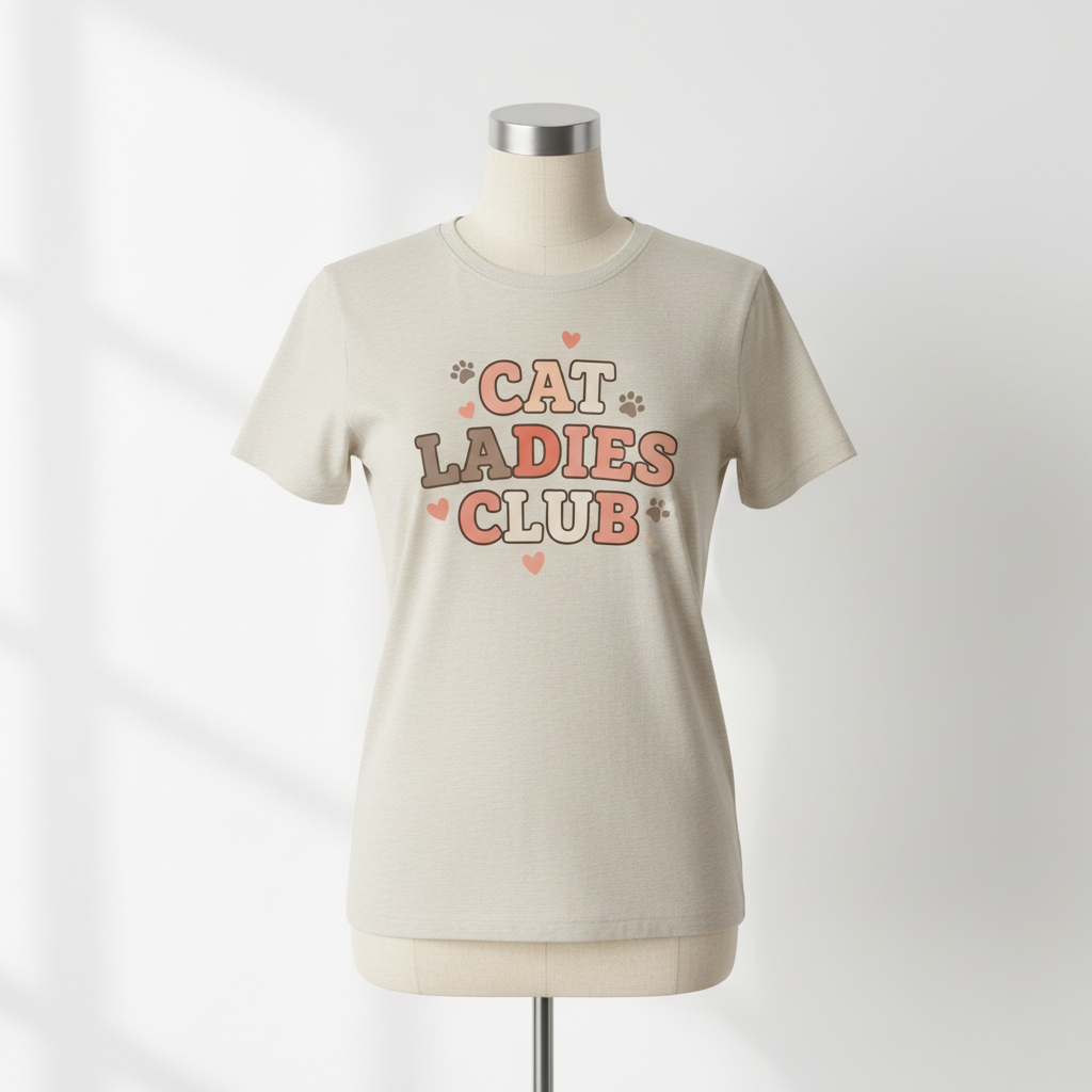 Women's eco tee front mockup with CAT LADIES CLUB