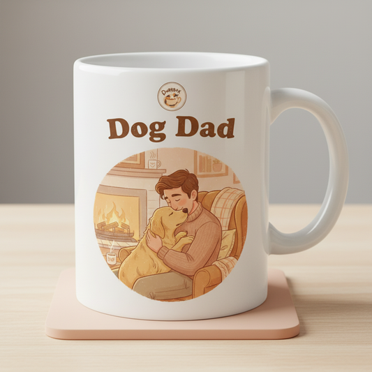 White Glossy Mug - Dog Dad design with Purrbox logo