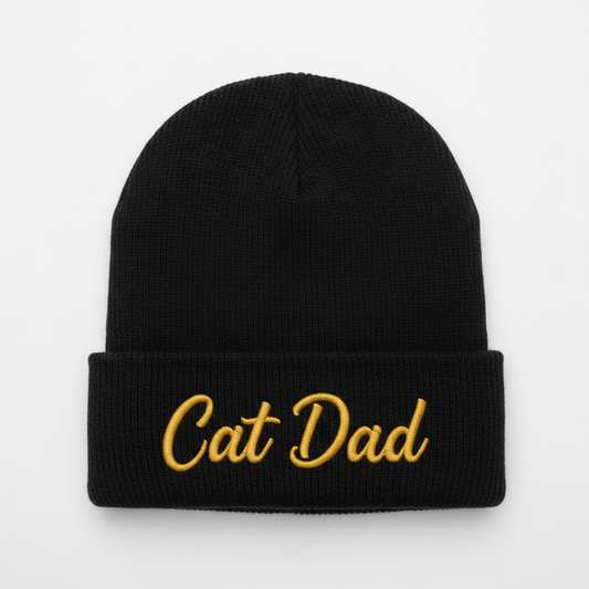 Embroidered Beanie - Cat Dad design