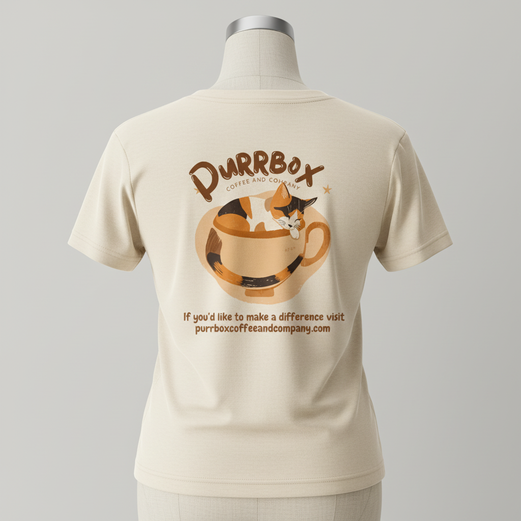 Women's eco tee back mockup with Purrbox logo